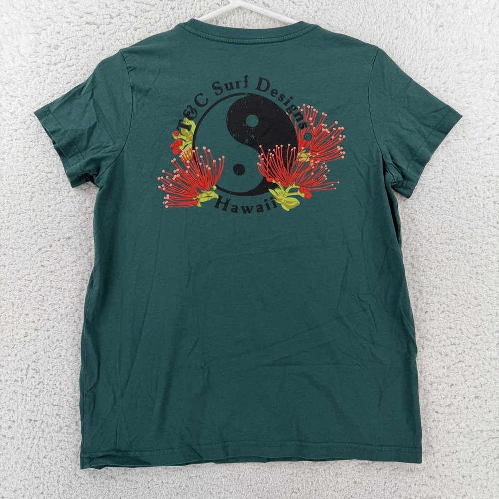 T&C Surf Designs Shirt Mens Small Green Hawaii Yin Yang Floral Surf Graphic Tee